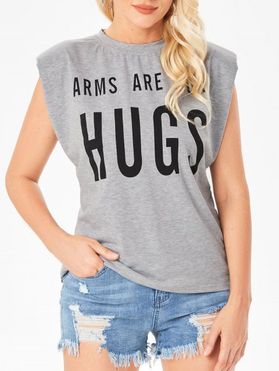 ARMS ARE FOR HUGS Slogan Shoulder Pad Tank Top