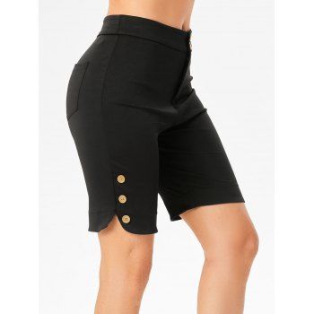 

Buttoned High Waisted Skinny Shorts, Black