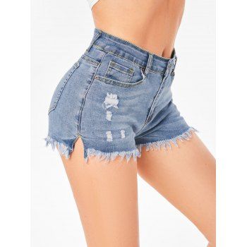 

Frayed Ripped Denim Shorts Distressed Destroyed Pocket Jean Shorts, Blue