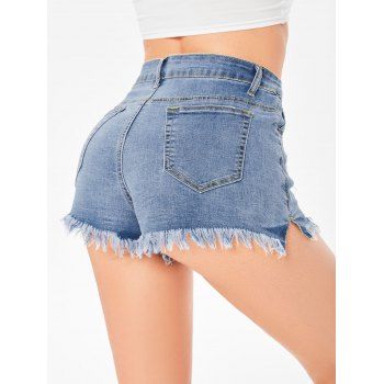 Frayed Ripped Denim Shorts Distressed Destroyed Pocket Jean Shorts
