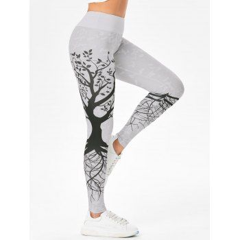 

Sporty Tree Printed Skinny Wide Waistband Leggings, White