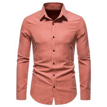 

Formal Shirt Plain Color Turn Down Collar Long Sleeves Button-up Shirt, Living coral