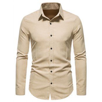 Formal Shirt Plain Color Turn Down Collar Long Sleeves Button-up Shirt