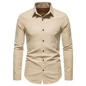 

Formal Shirt Plain Color Turn Down Collar Long Sleeves Button-up Shirt, Light khaki