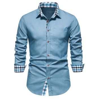 Trendy Shirt Plaid Insert Turn Down Collar Long Sleeves Pockets Button-up Shirt dresslily imagine noua 2022