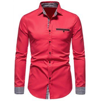 shop online Formal Shirt Mock Pocket Button Plaid Insert Turn Down Collar Long Sleeves Button up Shirt DRESSLILY Gender Male Size L Color RED