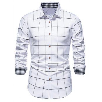

Casual Plaid Print Shirt Turn Down Collar Long Sleeve Button-up Shirt, White