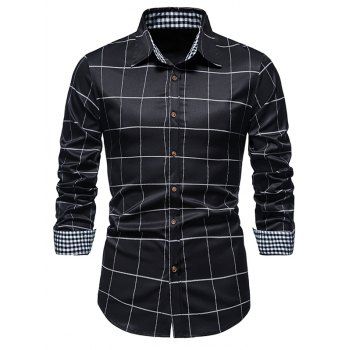 

Casual Plaid Print Shirt Turn Down Collar Long Sleeve Button-up Shirt, Black