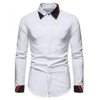 

Contrast Colorblock Striped Shirt Long Sleeve Hidden Button Casual Business Shirt, White