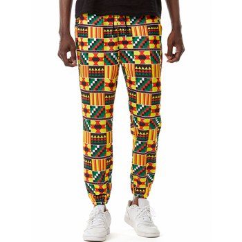 

African Pattern Bohemian Pants Allover Print Drawstring Ethnic Style Pants, Yellow