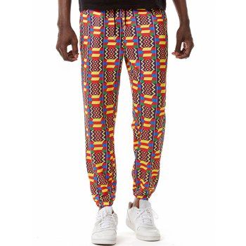 

African Pattern Bohemian Pants Allover Print Drawstring Ethnic Style Pants, Orange