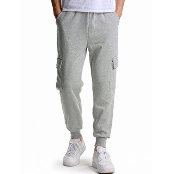 

Casual Jogger Pants Plaid Color Pockets Elastic Waist Beam Feet Long Pants, Light gray