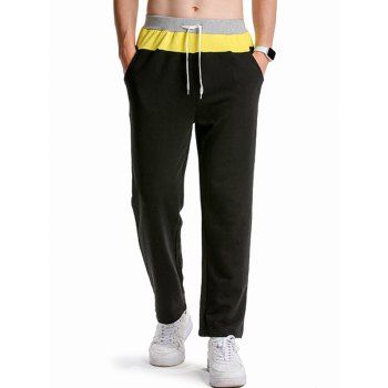 

Contrast Colorblock Straight Leg Sweatpants Drawstring Elastic Waist Sport Pants, Black