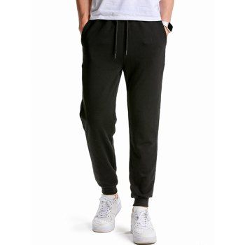 

Drawstring Sweatpants Beam Feet Casual Side Pockets Sport Jogger Pants, Black