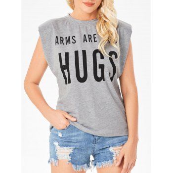 

ARMS ARE FOR HUGS Slogan Shoulder Pad Tank Top, Light gray