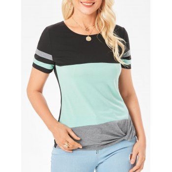 

Casual Striped Contrast Colorblock T Shirt, Black