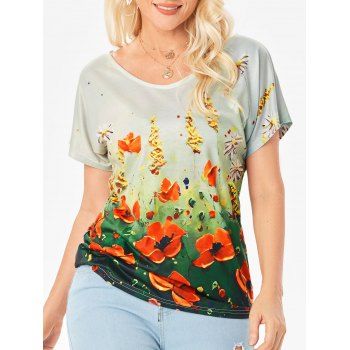 

Floral Print Ombre Casual Dolman Sleeve T-shirt, Multicolor