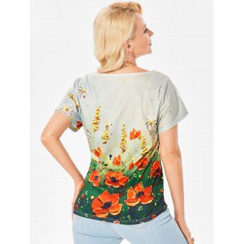 Floral Print Ombre Casual Dolman Sleeve T-shirt