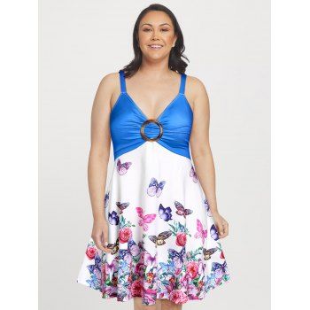 

Plus Size O Ring Butterfly Print Dress, Multicolor