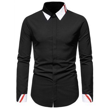 

Contrast Colorblock Striped Shirt Long Sleeve Hidden Button Casual Business Shirt, Black