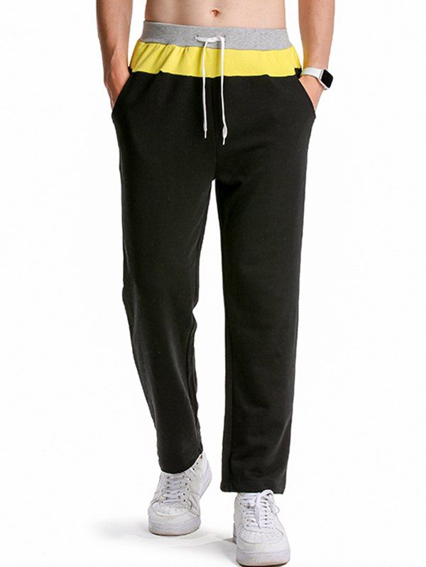 Pantalon de Sport Contrasté en Blocs de Couleurs Jambe Droite à Cordon - Noir XL