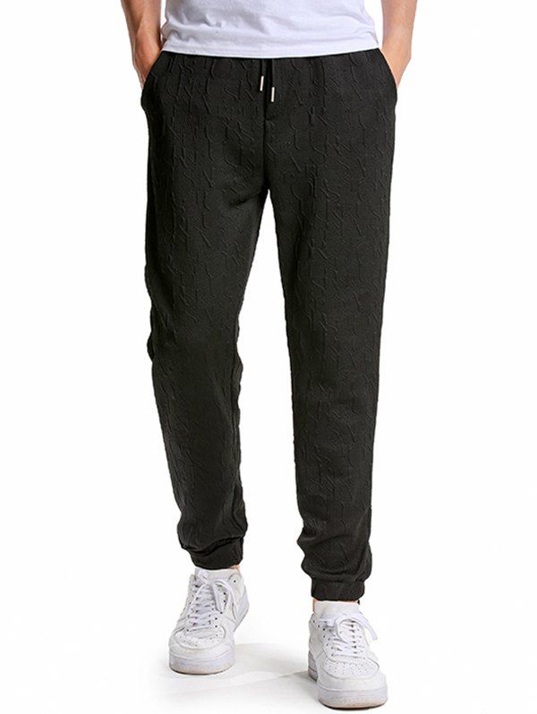 Pantalon de Jogging Sportif Lettre à Taille Elastique avec Poches à Cordon - Noir XL