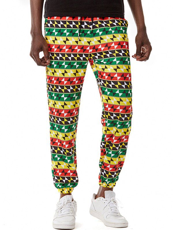 Pantalon de Jogging Style Bohémien Ethnique à Imprimé Partout à Cordon - Vert XL