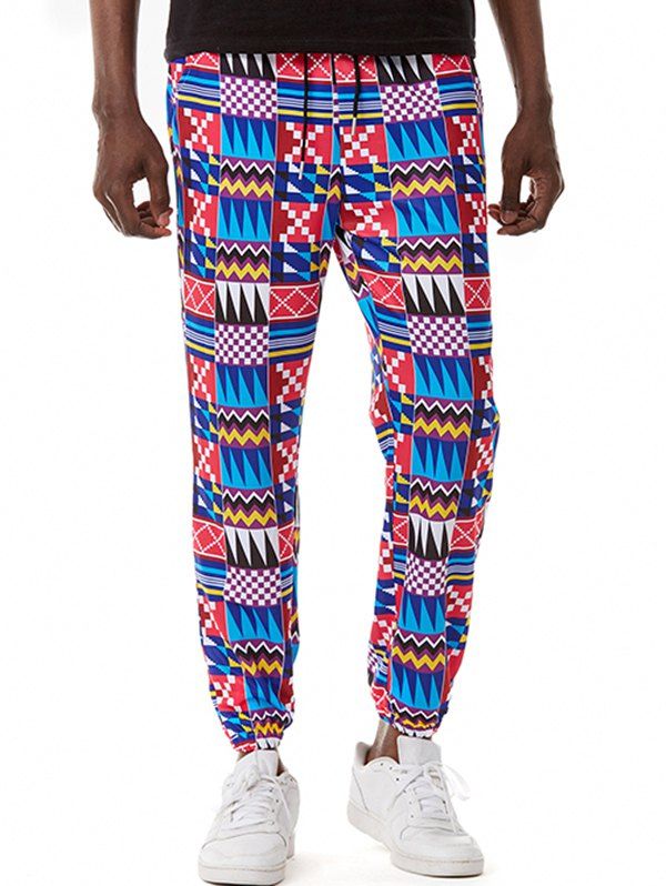 Pantalon de Jogging Style Bohémien Ethnique à Imprimé Partout à Cordon - Pourpre XL