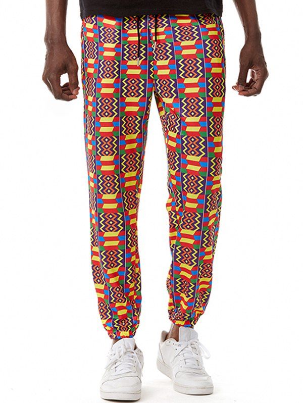 Pantalon de Jogging Style Bohémien Ethnique à Imprimé Partout à Cordon - Orange XL
