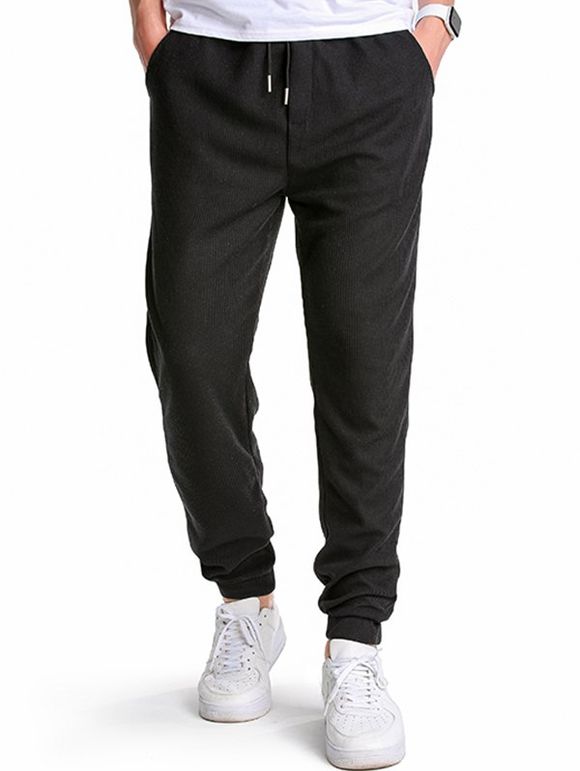 Pantalon de Jogging de Sport Texturé Simple avec Poches Taille Elastique - Noir S