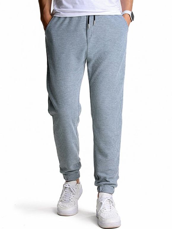 Pantalon de Jogging de Sport Texturé Simple avec Poches Taille Elastique - Gris Clair XXXL