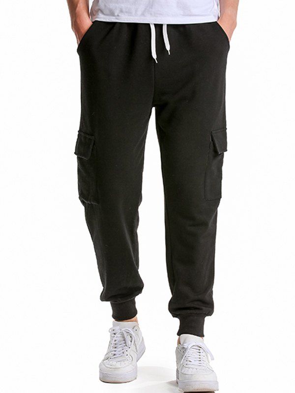 Pantalon de Jogging Décontracté à Carreaux Taille Elastique avec Poches - Noir L