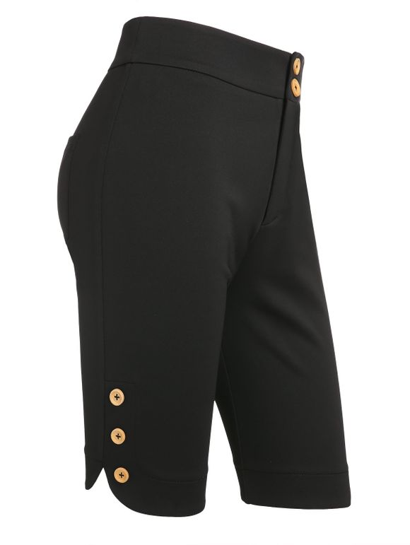 Short Moulant Boutonné à Taille Haute - Noir XXXL