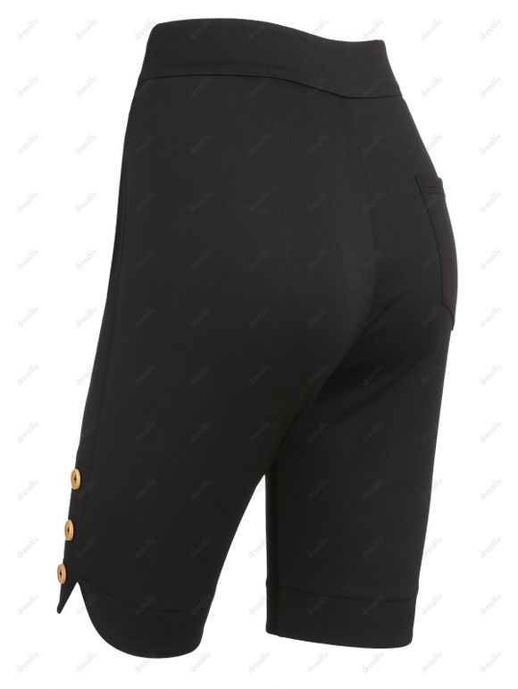 Short Moulant Boutonné à Taille Haute - Noir XXXL