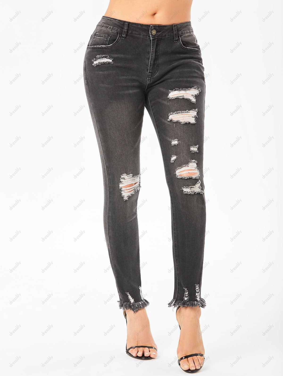 Ripped Frayed Distressed Skinny Jeans 