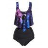 Moon Phase Galaxy Dress Tummy Control Tankini Swimsuit And Layered Tree Moon Pendant Necklace Summer Outfit - multicolor S