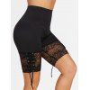 Lace Up O Ring Skull Lace Panel Gothic Tank Top And Floral Lace Short Leggings Outfit - BLACK S