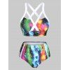 Galaxy Octopus Print Dress Tummy Control Cross Swimsuit And Moon Sun Drop Earrings Outfit - multicolor S
