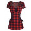 Checkerboard Print Corset Style T Shirt And Lace Up Plaid High Rise Pants Outfit - multicolor S