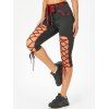 Cowl Neck Cinched Tie O Ring Gothic Tank Top And Plaid Lace Up Capri Leggings Outfit - BLACK S