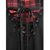 Plaid Grommet Lace Up Gothic Tank Top And High Waisted Tartan Skinny Capri Pants Summer Outfit - BLACK S