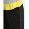 Contrast Colorblock Straight Leg Sweatpants Drawstring Elastic Waist Sport Pants - BLACK XL