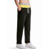 Contrast Colorblock Straight Leg Sweatpants Drawstring Elastic Waist Sport Pants - BLACK XL