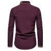 Contrast Letter Stripe Embroidery Shirt Long Sleeve Hidden Button Casual Business Shirt - RED WINE XXL
