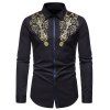 Glitter Bronzing Flower Vintage Shirt Long Sleeve Hidden Button Semi Formal Shirt - BLACK XXL