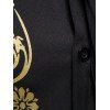 Glitter Bronzing Flower Vintage Shirt Long Sleeve Hidden Button Semi Formal Shirt - BLACK XXL