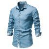 Trendy Shirt Plaid Insert Turn Down Collar Long Sleeves Pockets Button-up Shirt - LIGHT BLUE XL
