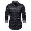 Casual Plaid Print Shirt Turn Down Collar Long Sleeve Button-up Shirt - BLACK L