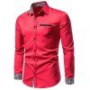 Formal Shirt Mock Pocket Button Plaid Insert Turn Down Collar Long Sleeves Button-up Shirt - RED M