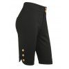 Buttoned High Waisted Skinny Shorts - BLACK XXXL